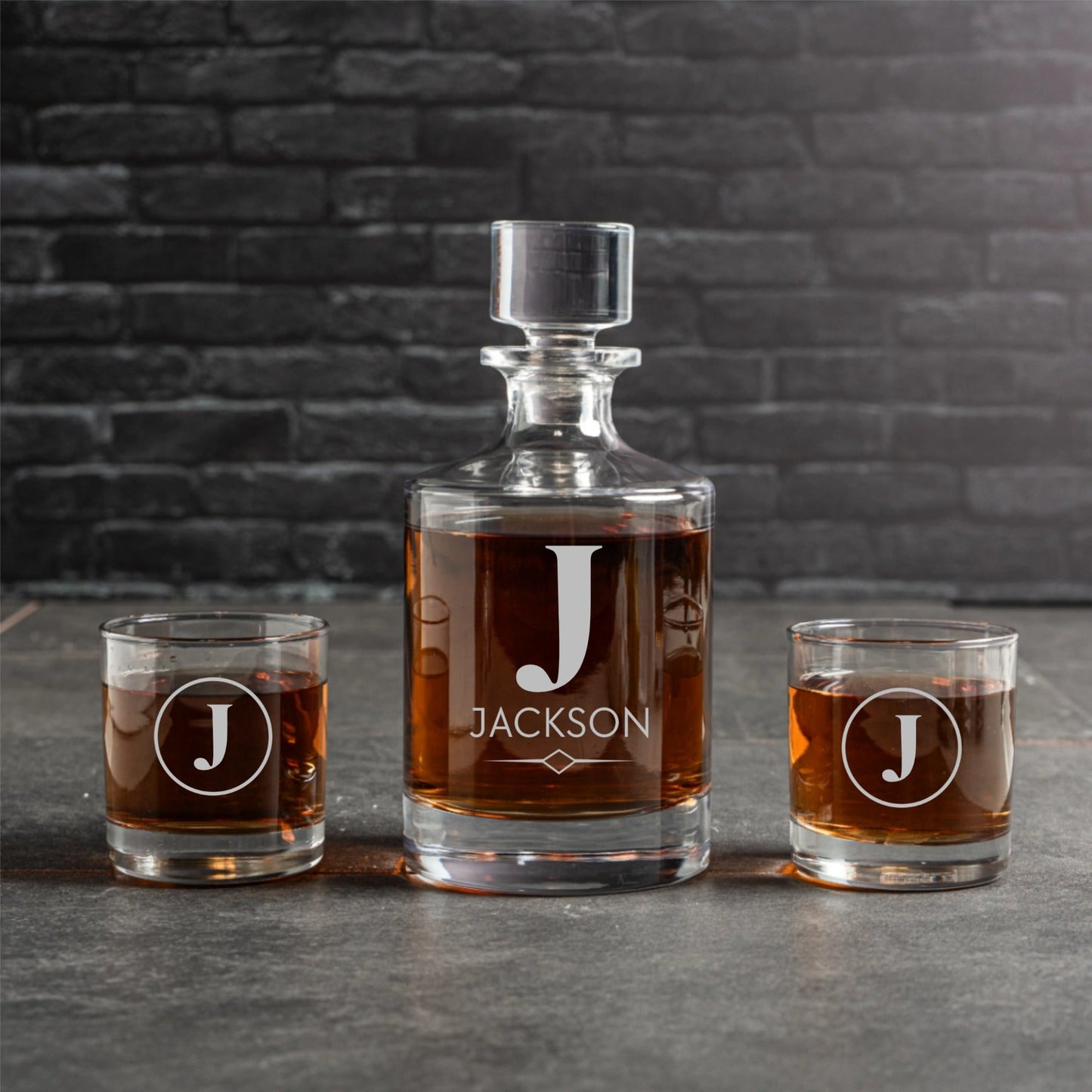 Customized Aberdeen Decanter with 2 Lowball Whiskey Glasses