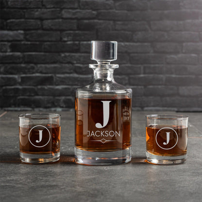 Customized Aberdeen Decanter with 2 Lowball Whiskey Glasses