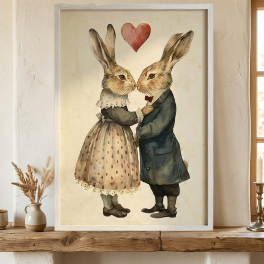 Vintage Style Framed Valentine Bunny Print