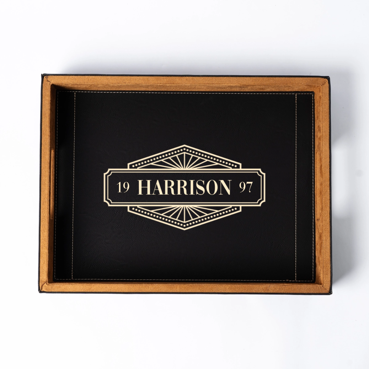 Customized Black Vegan Leather Serving Tray - Signature Designs
