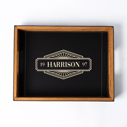 Customized Black Vegan Leather Serving Tray - Signature Designs