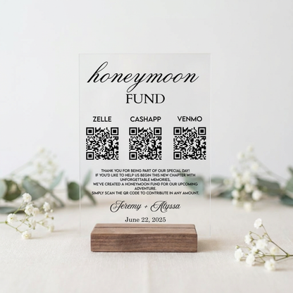 Customized Honeymoon Fund QR Code Acrylic Sign