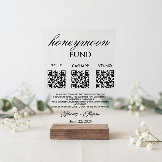 Customized Honeymoon Fund QR Code Acrylic Sign
