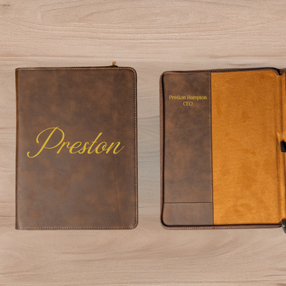 Customized Leather Portfolios - Black & Rustic Script