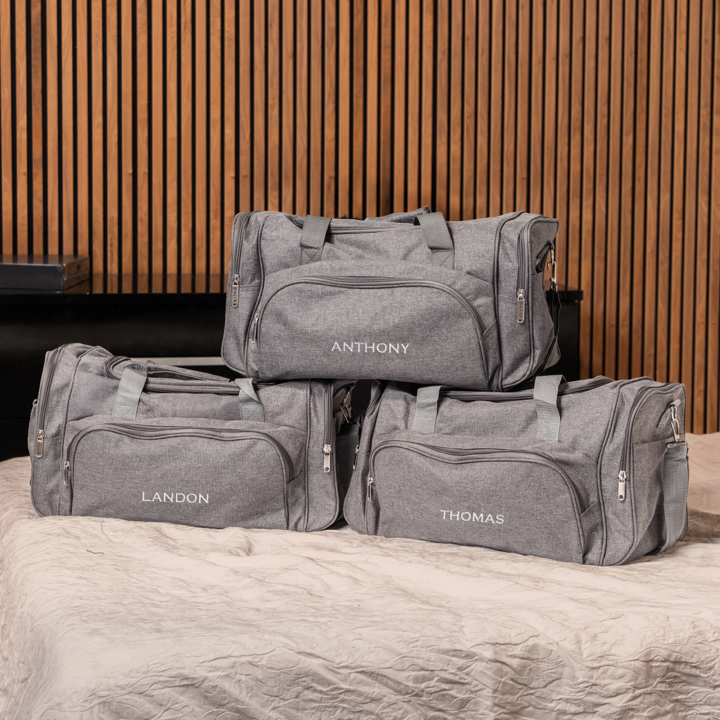 Set of 5 Grey Duffle Bags - Groomsmen Gift