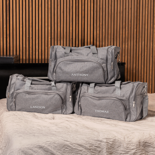Set of 5 Grey Duffle Bags - Groomsmen Gift