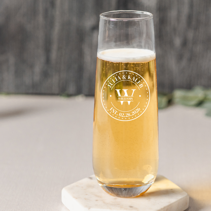 Customized Stemless Champagne Flute - Wedding Designs