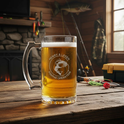 Customized 25oz Beer Mug with Fishing Designs