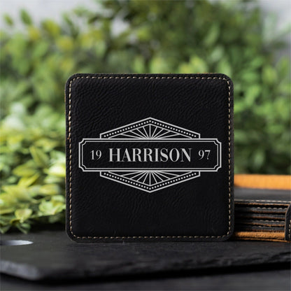 Customized Black Leather Coasters- Signature Designs