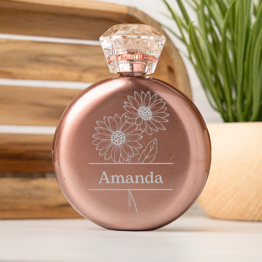 Customized Glam Flask Split Birth Flower Designs