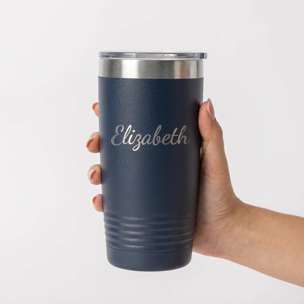 Customized Engraved 20oz Tumbler with Silver Lip - Script