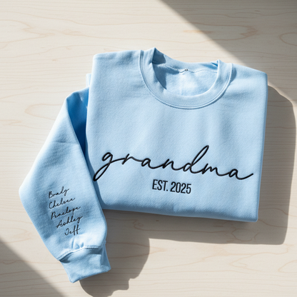 Custom Embroidered Grandma Sweatshirt with Names on Sleeve