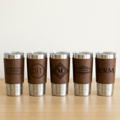 Set of 5 Leather Wrapped Stainless Tumblers - Signature Designs