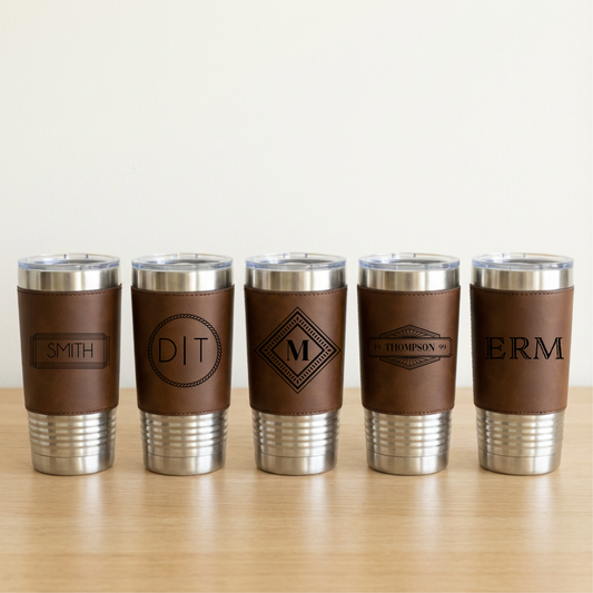 Set of 5 Leather Wrapped Stainless Tumblers - Signature Designs