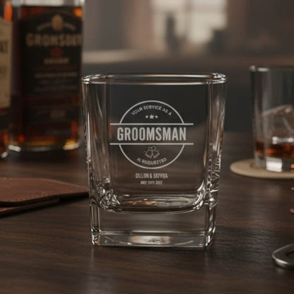Customized Square Whiskey Glass Groomsmen Designs