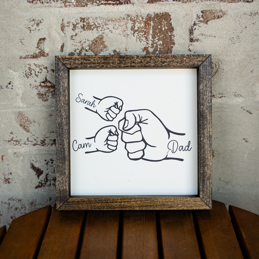 Customized Fist Bump Dad And Kids Framed Sign