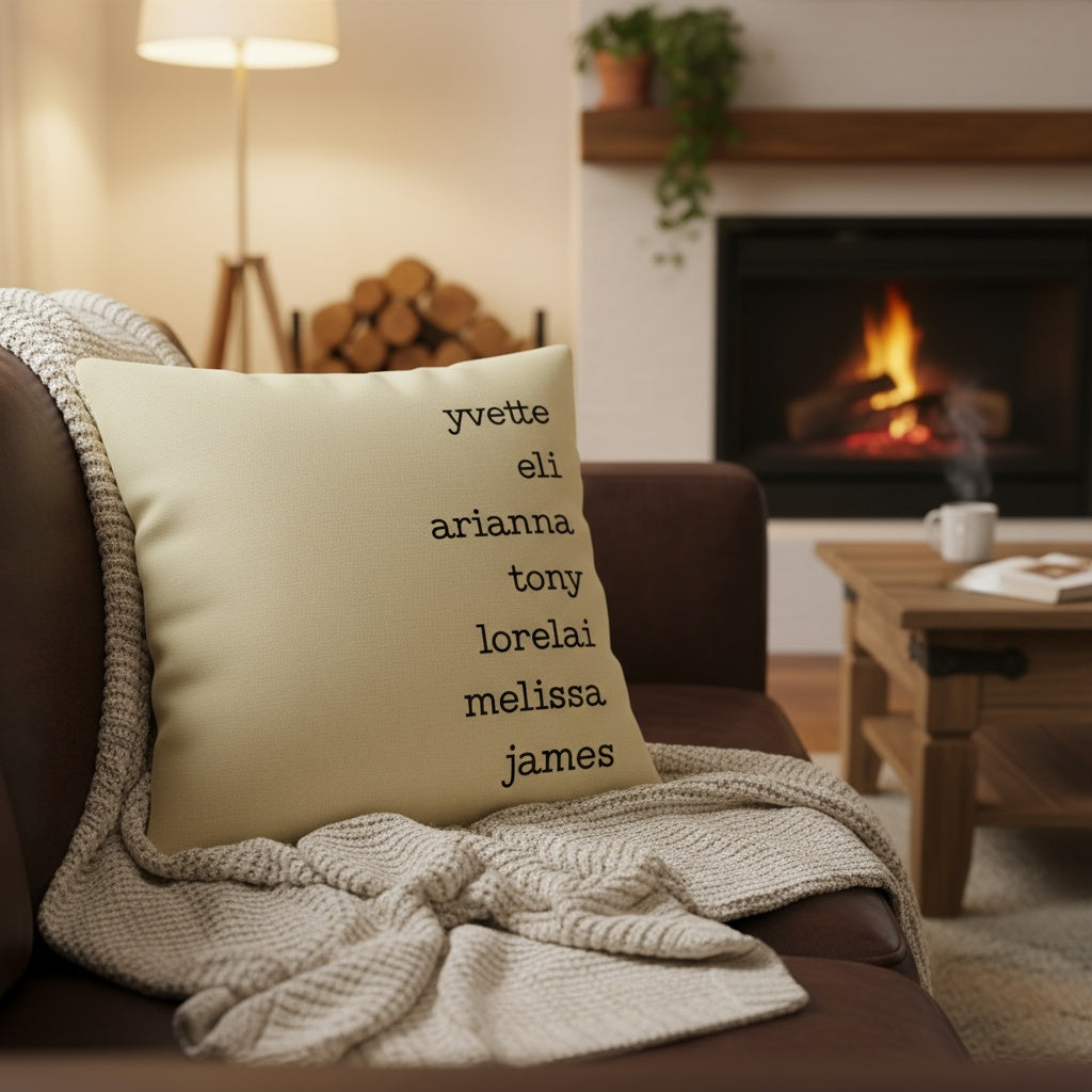 Customized Family Names Throw Pillow Cover