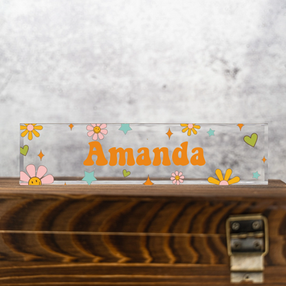 Customized Teacher Acrylic Desk Plate - Groovy Design