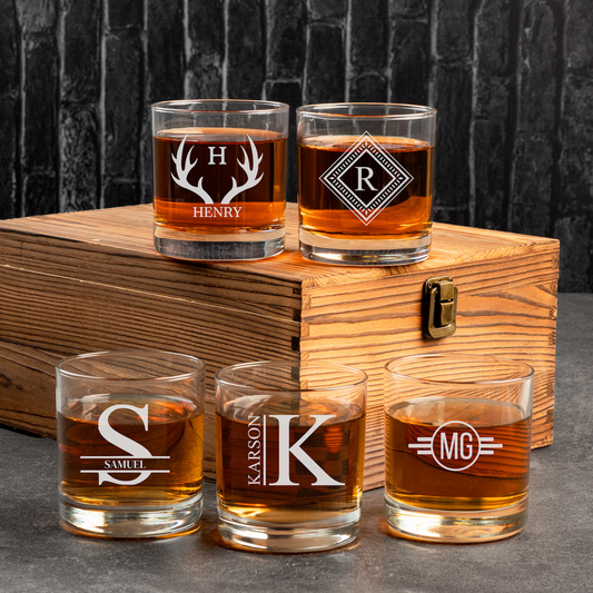 Groomsmen Gift Set of 5 Custom Whiskey Glasses