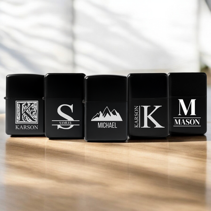 Set of 5 Customized Black Stainless Steel Lighters