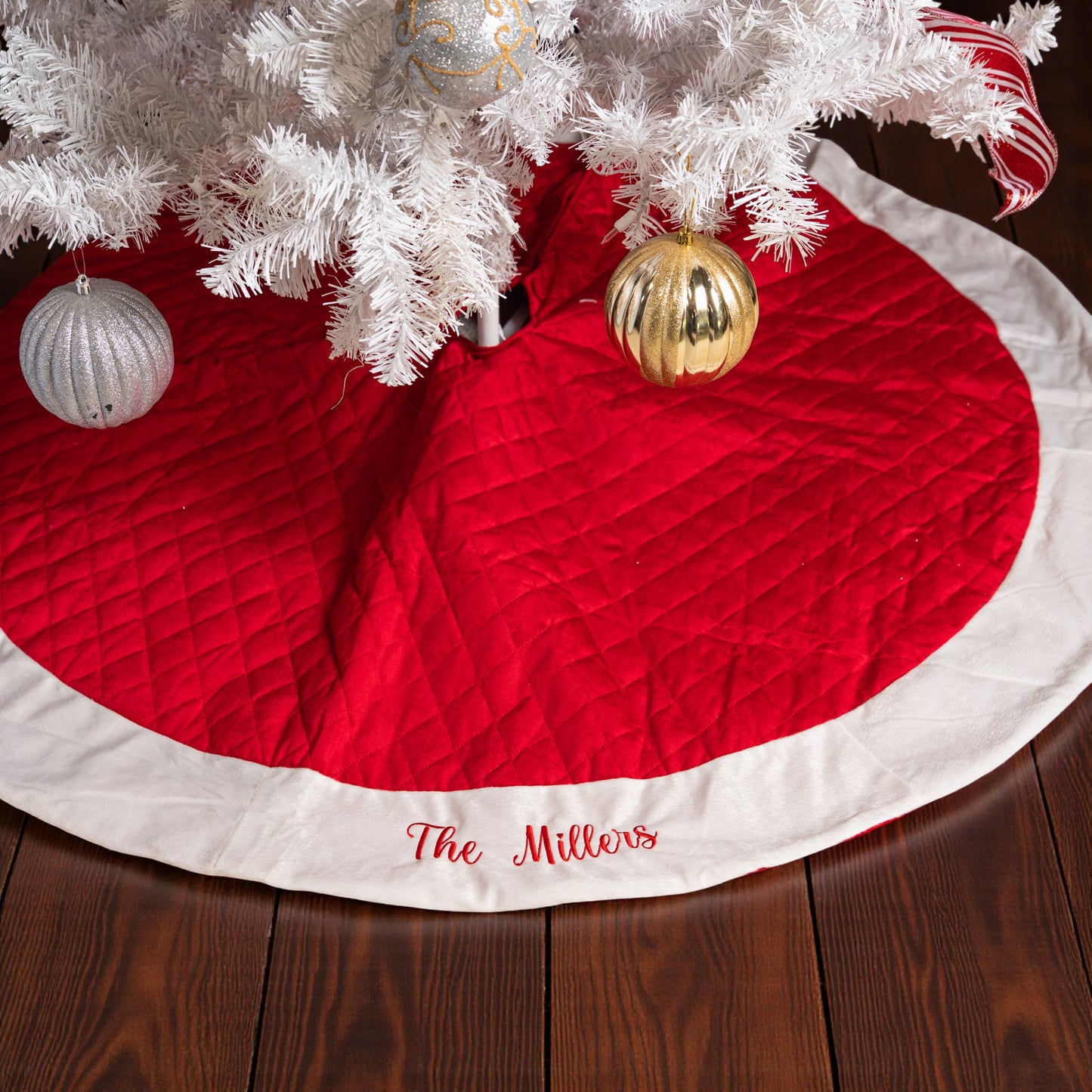 Custom Embroidered Red Velvet Tree Skirt