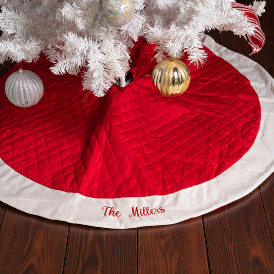 Custom Embroidered Red Velvet Tree Skirt