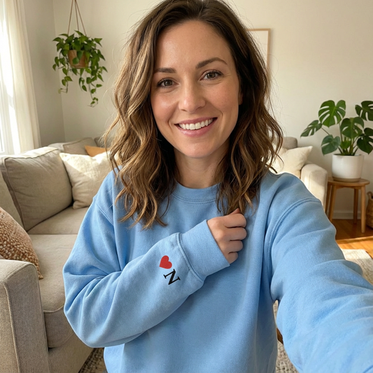 Custom Embroidered Initial Heart Sweatshirt Blue