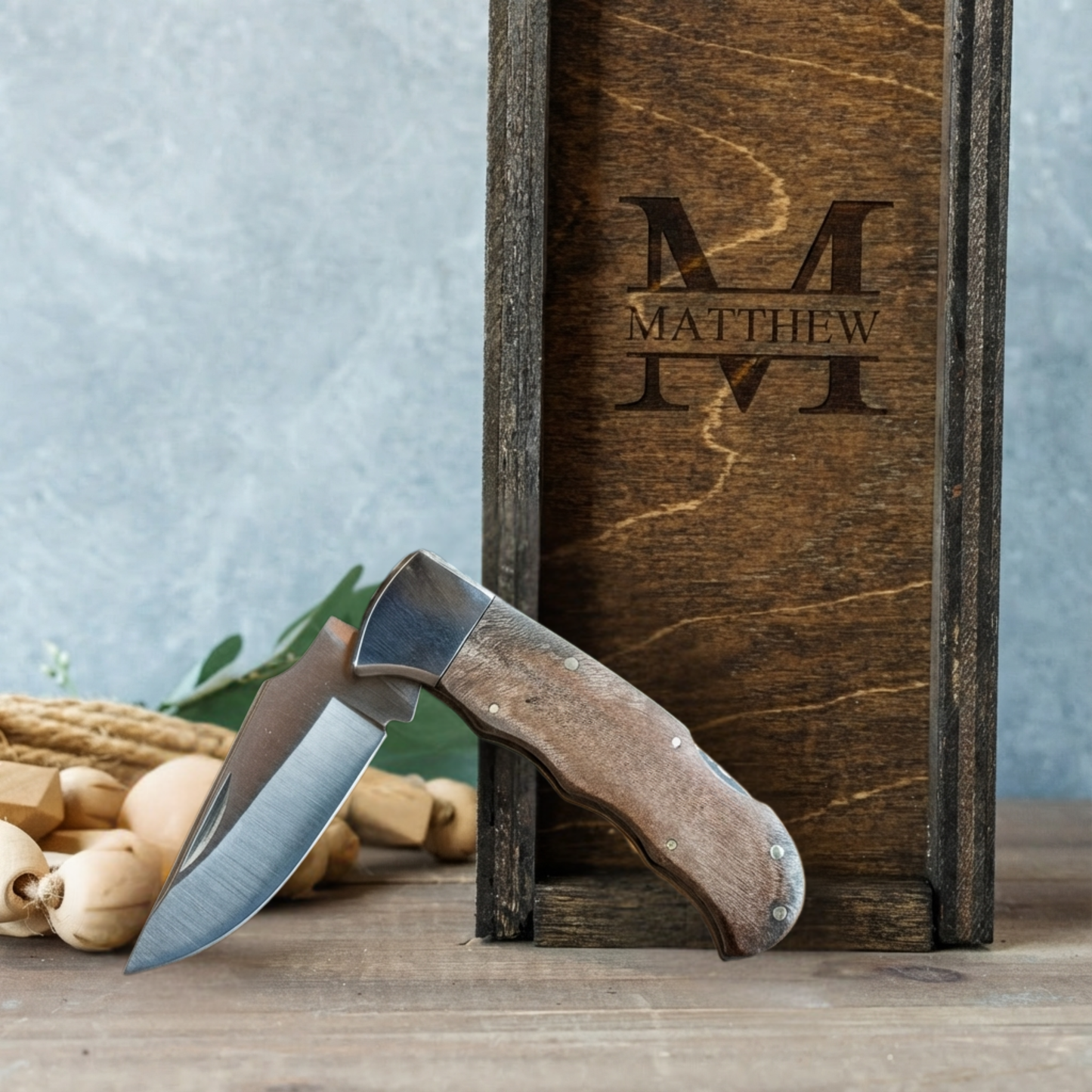 Customized Burl Wood Handle Knife with Gift Box