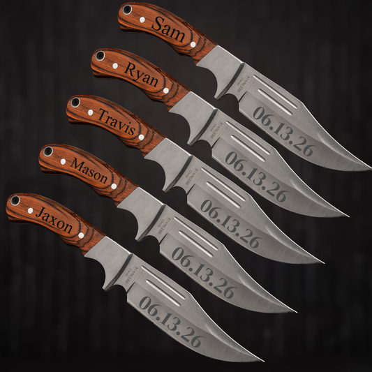 Customized Set of 5 Groomsmen Wood Handle Fixed Blade Knives