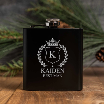 Customized Groomsmen Black Powder Coated Flasks