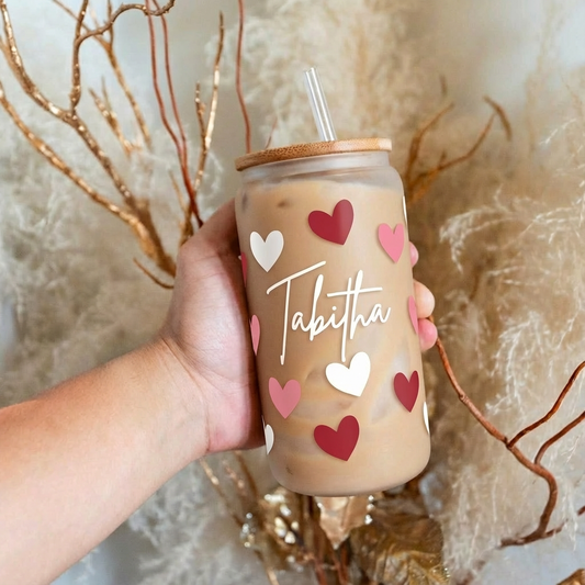 Galentines Day Heart Glass Cans with Bamboo Lid - 12/12/2025