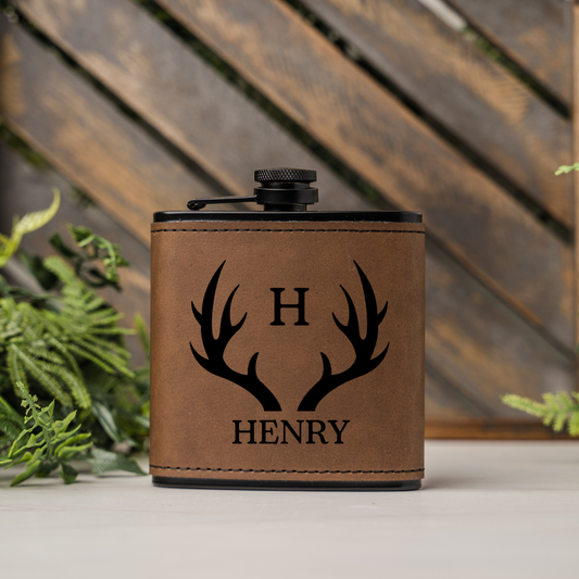 Customized Leather Wrapped Black Flasks
