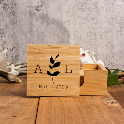 Customized Bamboo Coasters  - Center Floral Designs