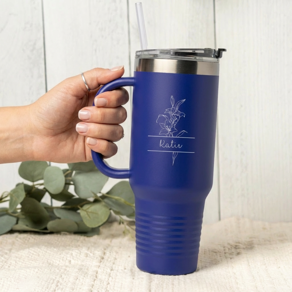 Customized 40oz Split Birth Flower Tumbler