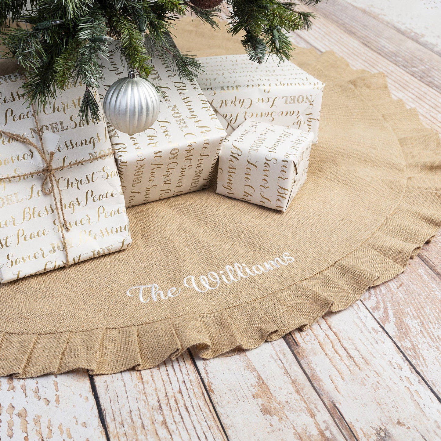Customized Burlap Christmas Tree Skirt
