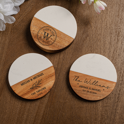 Customized Wood & Marble Acacia Coasters