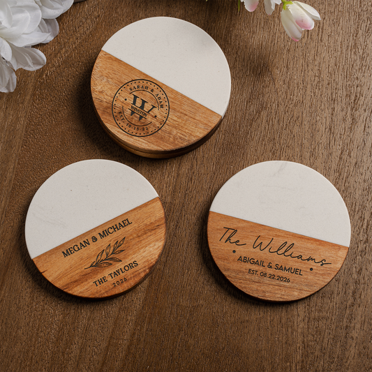 Customized Wood & Marble Acacia Coasters