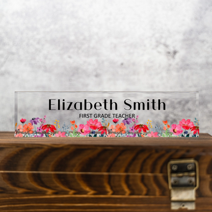 Customized Acrylic Name Plate for Desk - Floral Designs