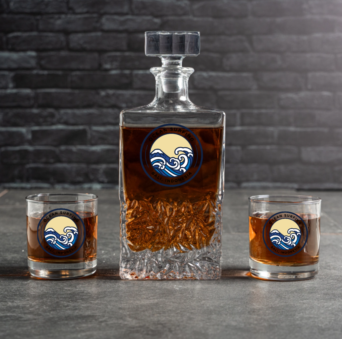 Custom Logo Bradford Decanter Set with Whiskey Glasses