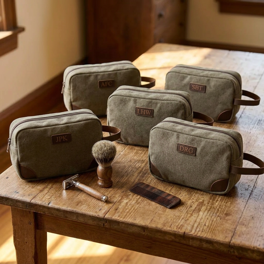 Groomsmen Gift Set of 5 Customized Grey Toiletry Bags