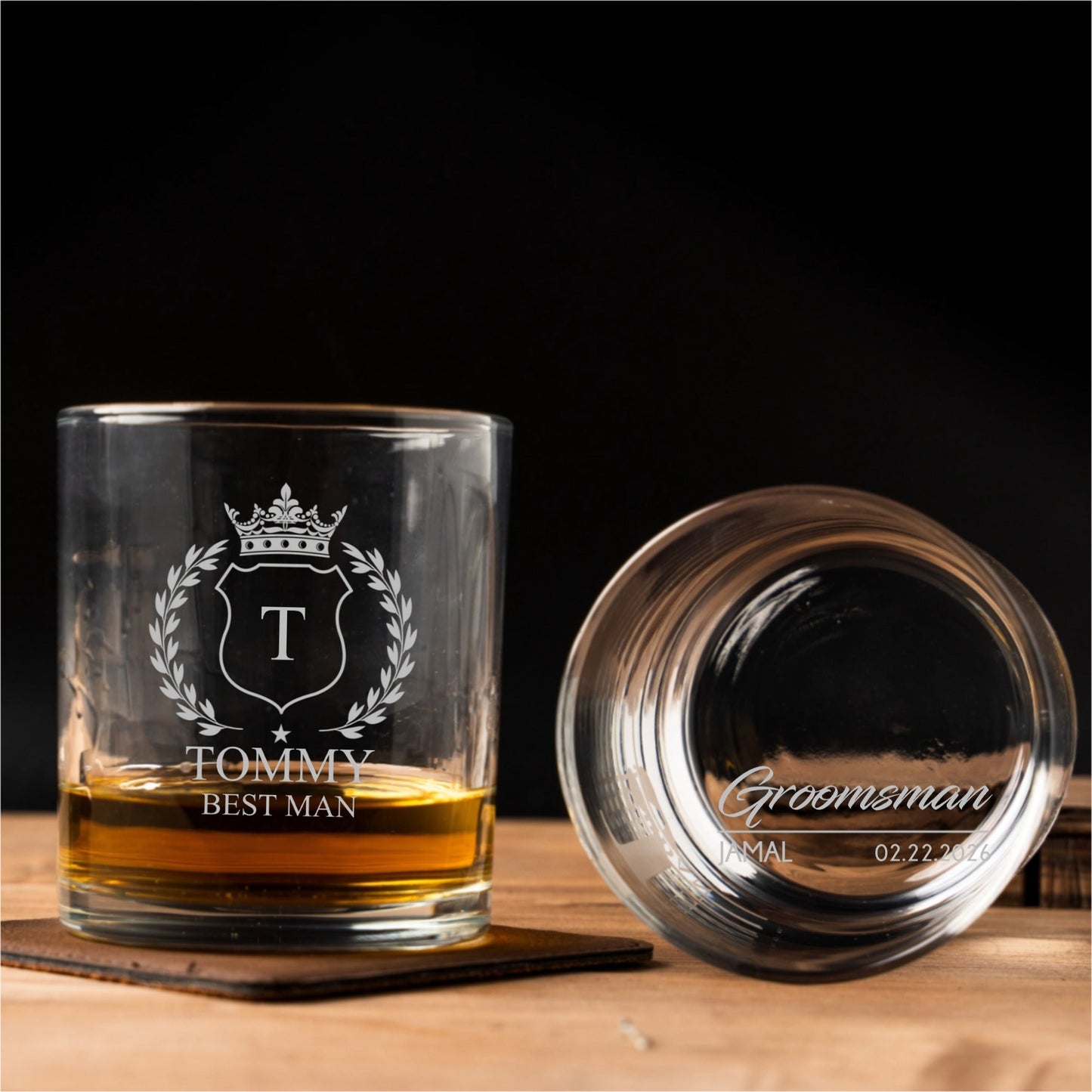 Custom Whiskey Glass Front & Bottom - Groomsmen, Bridesmaids, Best Man