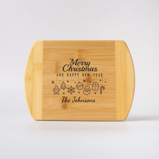 Customized 6x8  Two Toned Rounded Edge Cutting Board Merry Christmas