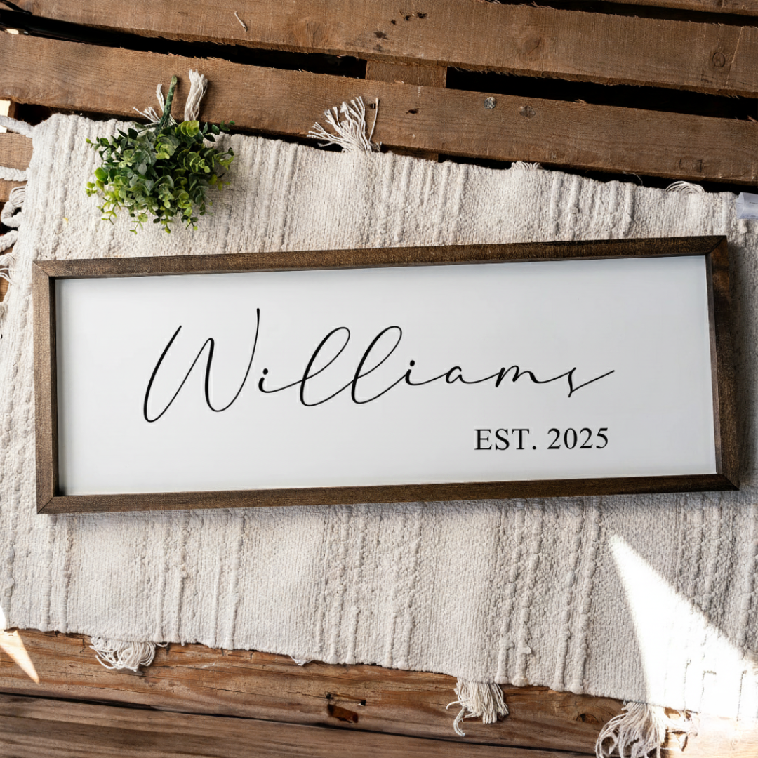 Customized Last Name Est. Date Wood Framed Sign
