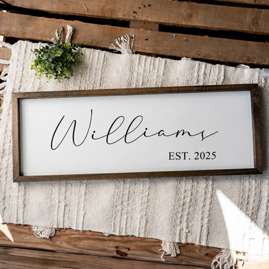 Customized Last Name Est. Date Wood Framed Sign
