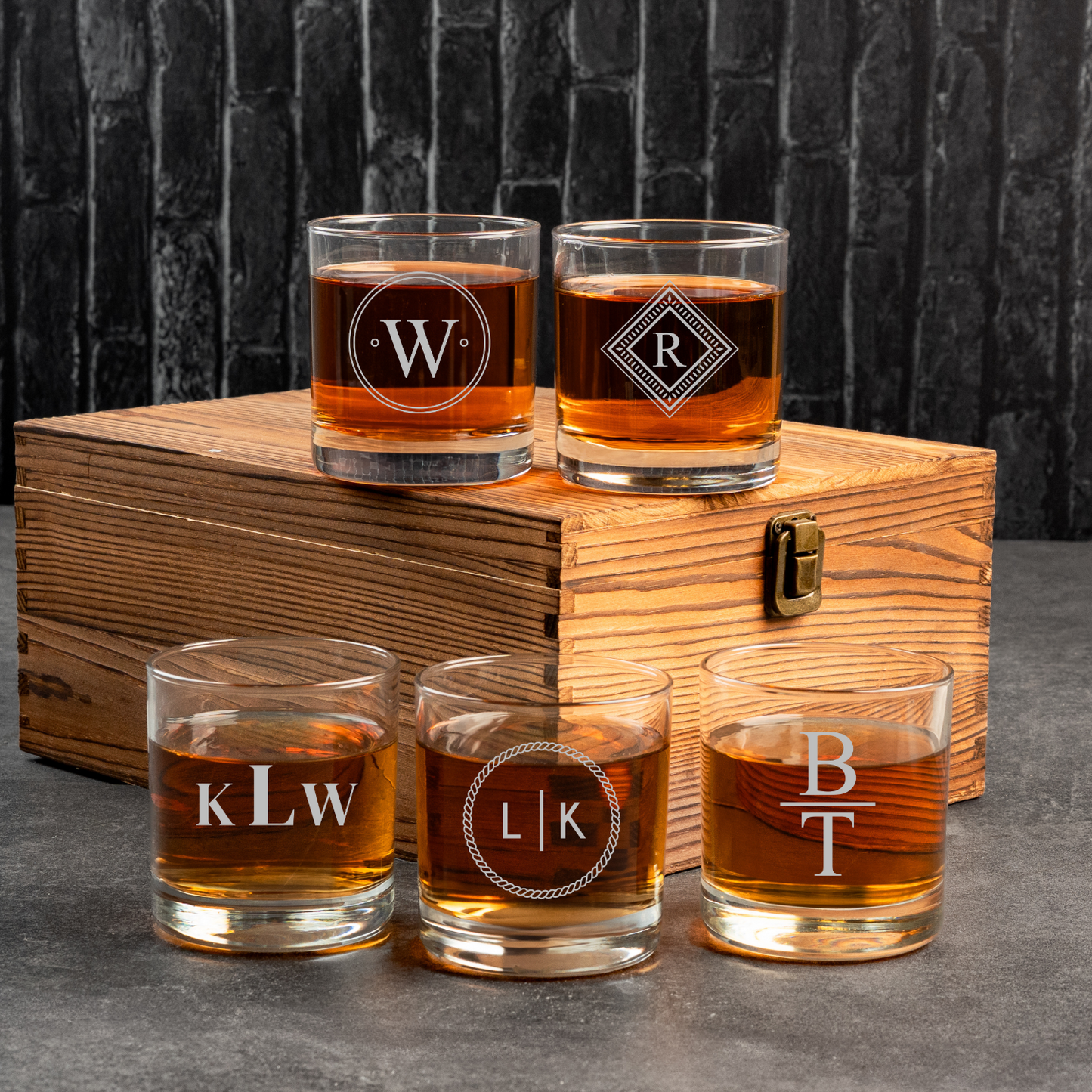 Groomsmen Gift Set of 5 Lowball Whiskey Glasses - Signature Designs