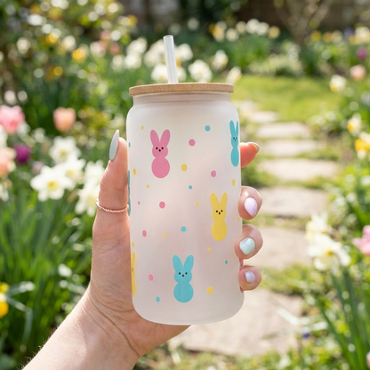 Glass Can with Bamboo Lid - Easter Themed