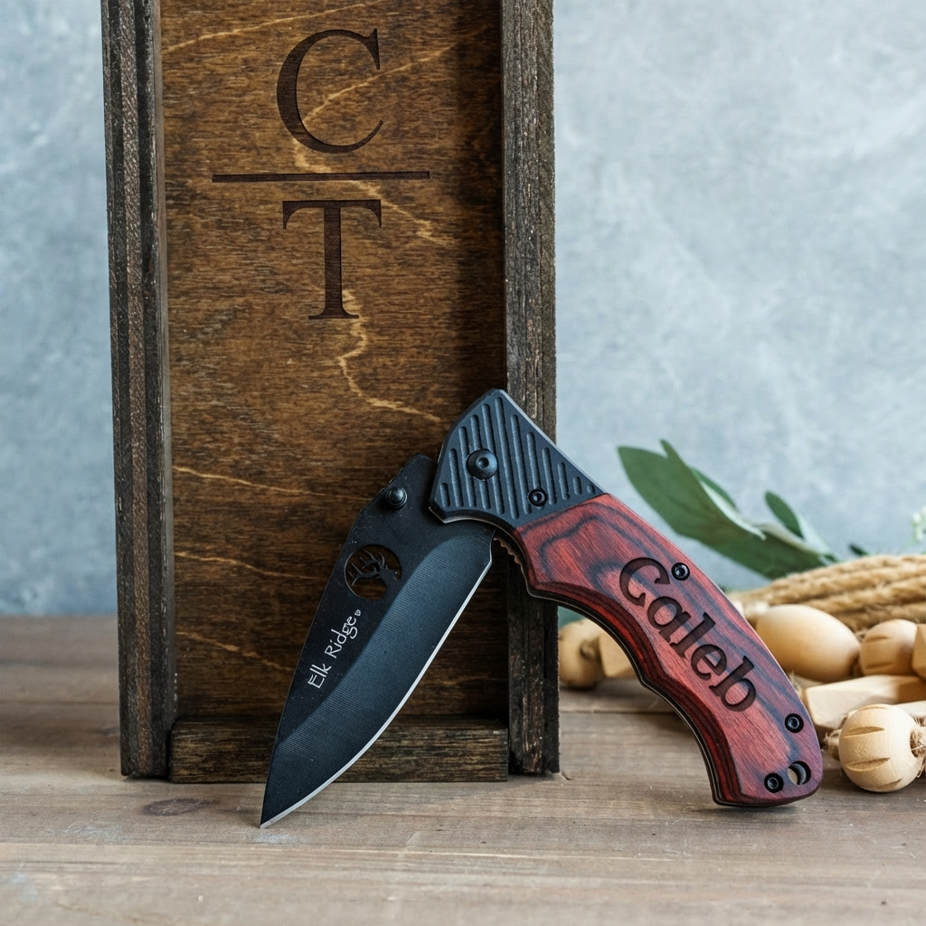 Customized Red/Brown Wood Handle Hunting Knife with Gift Box
