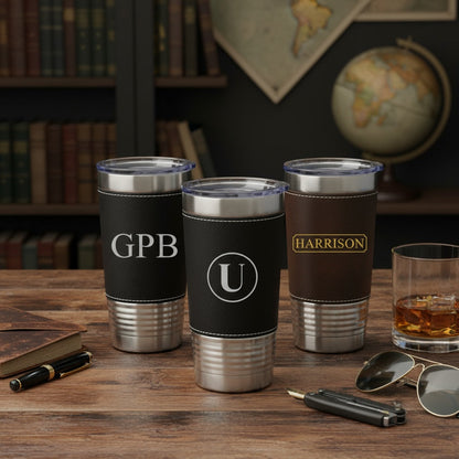 Customized Black & Rustic Stainless Leather Wrapped Tumblers