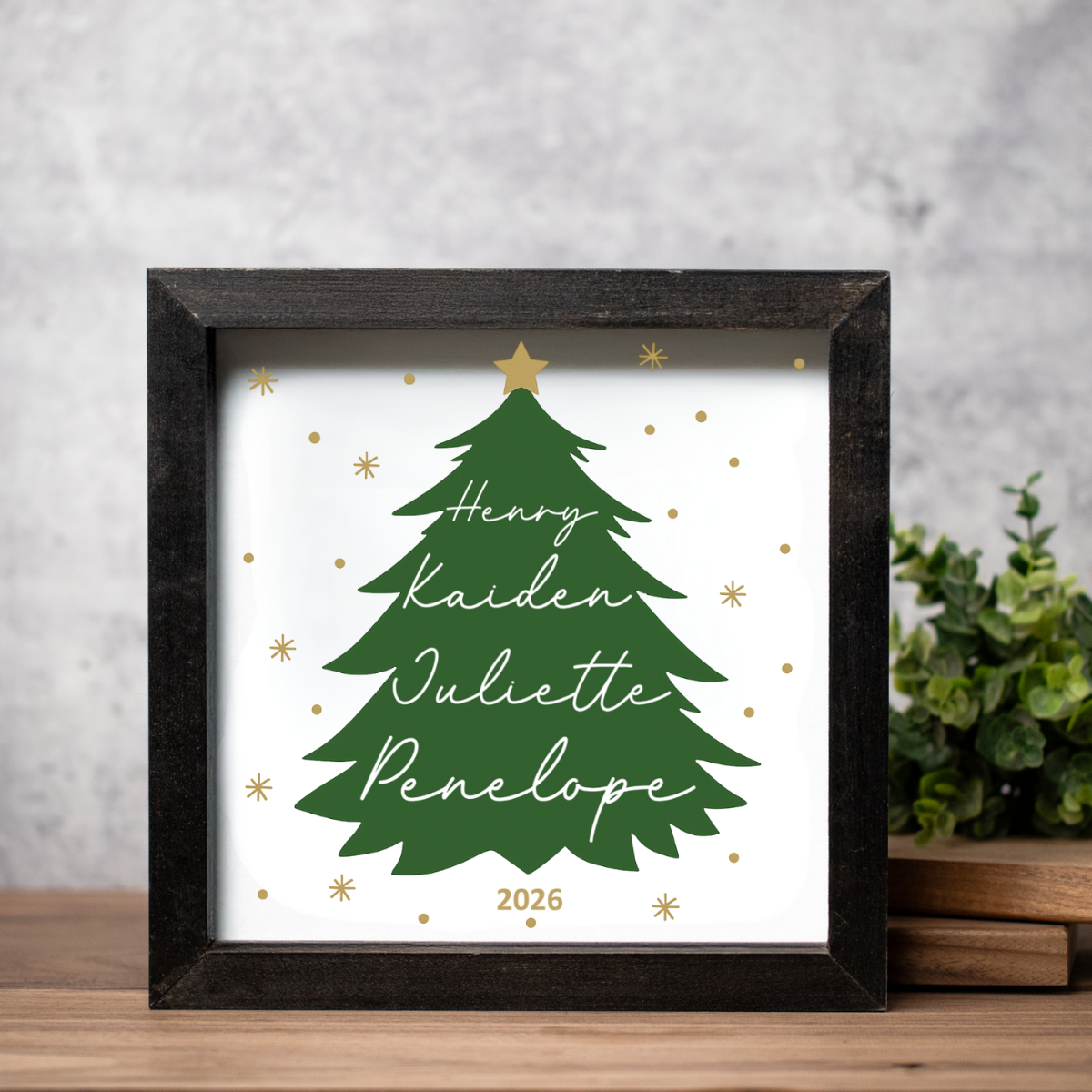 Customized Family Names Christmas Tree Framed Sign