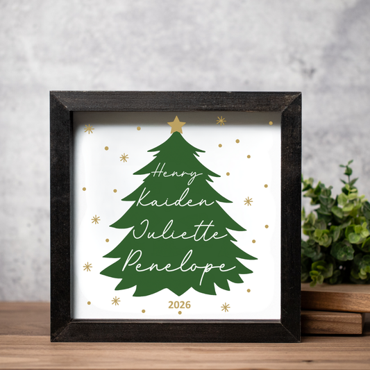 Customized Family Names Christmas Tree Framed Sign